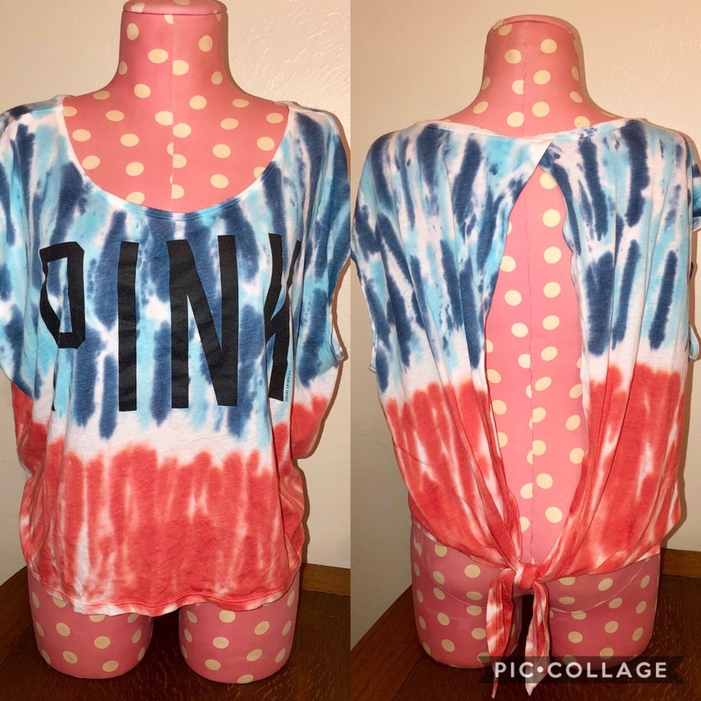 SOLD‼️PINK Open Back Tie Dye Knot Shirt Top Medium